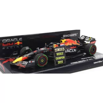   Minichamps - RED BULL F1 RB18 TEAM ORACLE RED BULL RACING N 1 WORLD CHAMPION WINNER JAPAN GP WITH PIT BOARD 2022 MAX VERSTAPPEN MATT BLUE YELLOW RED