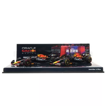   Minichamps - RED BULL SET 2X F1  RB19 TEAM ORACLE RED BULL RACING N 1 WORLD CHAMPION 2nd SPRINT RACE + WINNER QATAR GP 2023 MAX VERSTAPPEN MATT BLUE