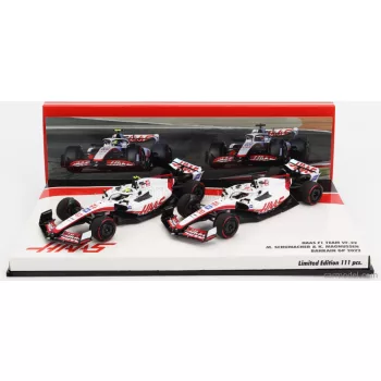   Minichamps - Haas F1 Set 2X Vf-22 Ferrari Team Haas N 20 5Th Bahrain Gp 2022 Kevin Magnussen + N 47 Bahrain Gp 2022 Mick Schumacher White Black Red