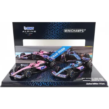   Minichamps - RENAULT SET 2X F1  A523 TEAM BWT ALPINE N 31 8th MIAMI GP 2023 + N 31 BAHRAIN GP 2023 ESTEBAN OCON BLUE BLACK PINK