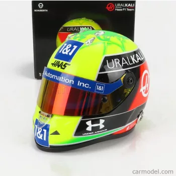   Mini Helmet - Schuberth Helmet F1 Casco Helmet Vf-21 Team Uralkali N 47 Season 2021 Mick Schumacher Green Red Black Yellow