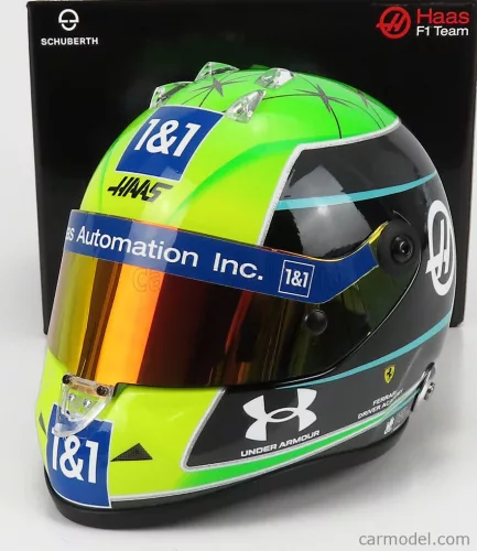 Mini Helmet - Schuberth Helmet F1 Casco Helmet Vf-22 Team Haas N 47 Season 2022 Mick Schumacher Green Black Yellow