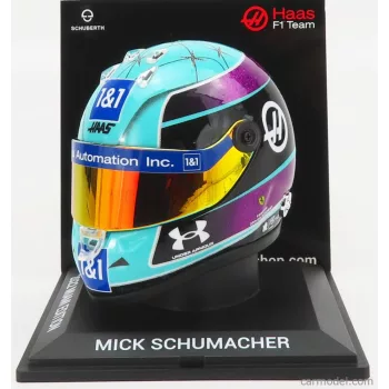   Mini Helmet - Schuberth Helmet F1 Casco Helmet Vf-22 Team Haas N 47 Miami Gp 2022 Mick Schumacher Light Blue Black