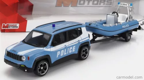 Mondomotors - Jeep Renegade Police Con Carrello E Gommone 2017 - Trailer And Motorboat Light Blue White