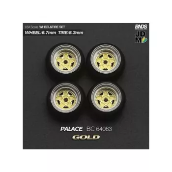   Mothobby/Bnds - 1:64 Hayashi Palace (Wheel: 6.7Mm, Tyre: 8.3Mm) Gold - Wheel & Tyre Set - 4 Pcs