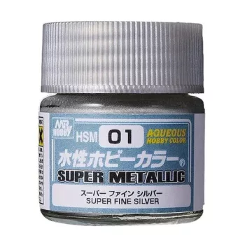   Mr Hobby - HSM-01 Mr. Aqueous Hobby Super Metallic Colors (10 ml) Superfine Silver