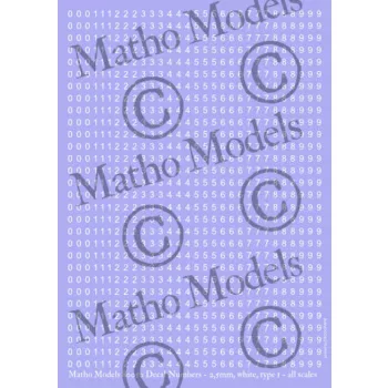 Matho Models - Decal Numbers - 2.5mm white type 1