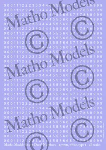 Matho Models - Decal Numbers - 2.5mm white type 1