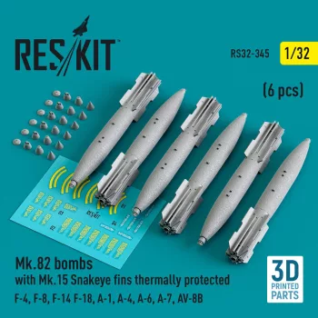   Reskit - Mk.82 bombs with Mk.15 Snakeye fins thermally protected (6 pcs) (F-4 F-8 F-14 F-18 A-1 A-4 A-6 A-7 AV-8B) (3D Printed)