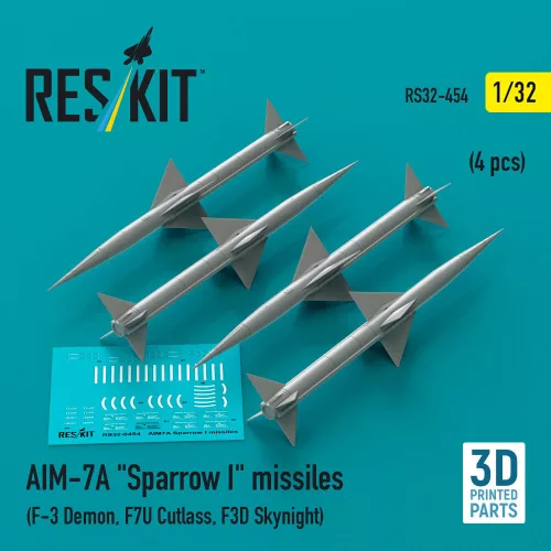 Reskit - AIM-7A Sparrow I missiles (4 pcs) (F-3 Demon, F7U Cutlass, F3D Skynight) (3D Printed)