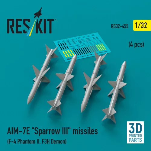 Reskit - AIM-7E Sparrow III missiles (4 pcs) (F-4 Phantom II, F3H Demon) (3D Printed)