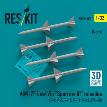  Reskit - AIM-7F Low Vis Sparrow III missiles (4 pcs) (F-4, F-5, F-15, F-16, F-14, F/A-18) (3D Printed)