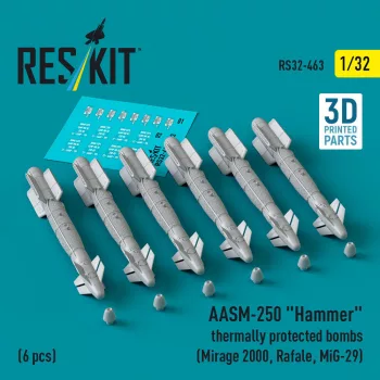   Reskit - AASM-250 Hammer thermally protected bombs (6 pcs) (Mirage 2000, Rafale, MiG-29) (3D Printed)