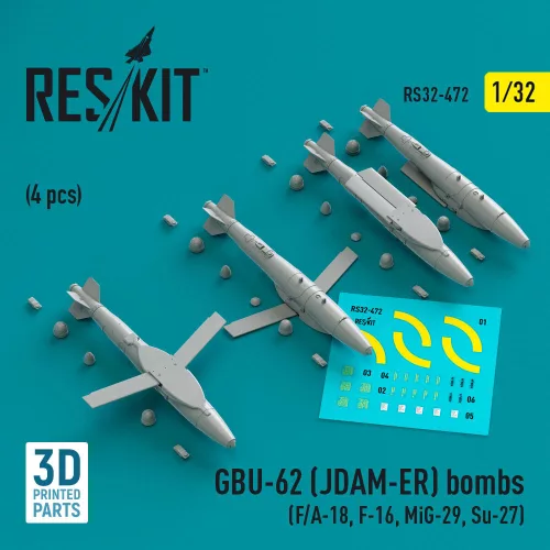 Reskit - GBU-62 (JDAM-ER) bombs (4 pcs) (F/A-18, F-16, MiG-29, Su-27) (3D Printed)
