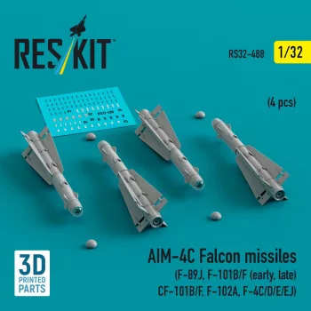   Reskit - AIM-4C Falcon missiles (4 pcs) (F-89J, F-101B/F (early, late), CF-101B/F, F-102A, F-4C/D/E/EJ) (3D Printed)