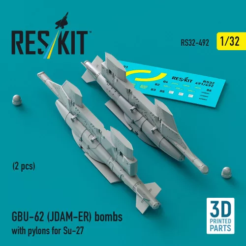 Reskit - GBU-62 (JDAM-ER) bombs with pylons for Su-27 (2 pcs) (3D Printed)