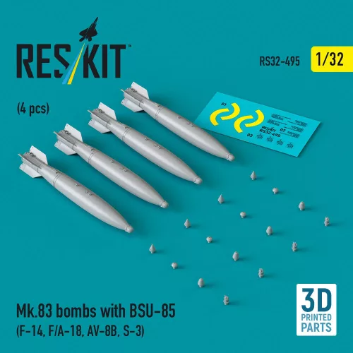 Reskit - Mk.83 bombs with BSU-85 (4 pcs) (F-14, F/A-18, AV-8B, S-3) (3D printed)