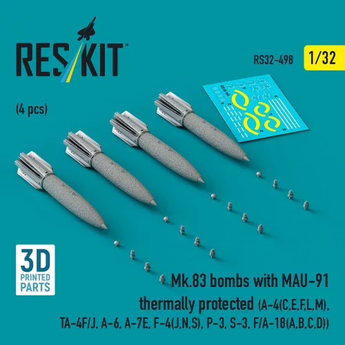 Reskit - Mk.83 bombs with MAU-91 thermally protected (4 pcs) (A-4(C,E,F,L,M) TA-4F/J A-6 A-7E F-4(J,N,S) P-3 S-3 F/A-18(A,B,C,D)) (3D printed)