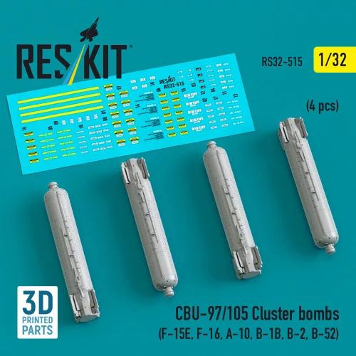 Reskit - CBU-97/105 cluster bombs (4 pcs) (F-15E, F-16, A-10, B-1B, B-2, B-52) (3D Printed)