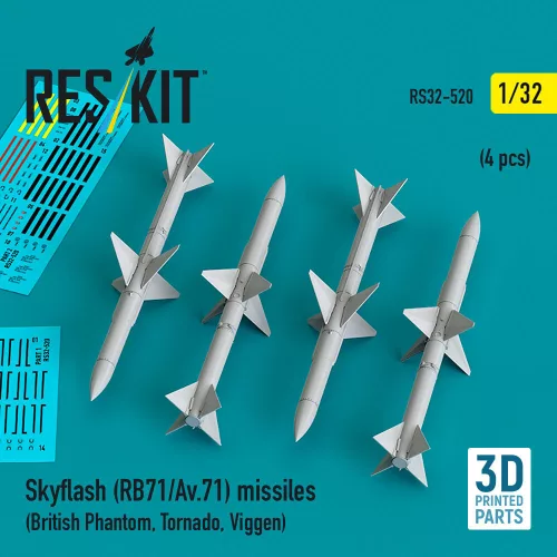 Reskit - Skyflash (RB71/Av.71) missiles (4 pcs) (British Phantom, Tornado, Viggen) (3D Printed)