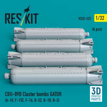   Reskit - CBU-89B cluster bombs GATOR (4 pcs) (A-10 F-15E F-16 B-52 B-1B B-2) (3D Printed)