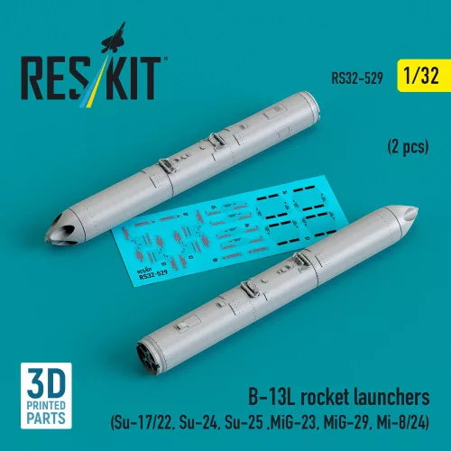 Reskit - B-13L rocket launchers (2 pcs) (Su-17/22, Su-24, Su-25 ,MiG-23, MiG-29, Mi-8/24) (3D Printed)
