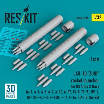   Reskit - LAU-10 ZUNI rocket launcher for US Army & Navy (2 pcs) (A-1, A-4, A-6, A-7, A-10, A-37, AV-8, TF-9J, OV-1, OV-10, F-4, F-5, F-100, F-14, F-16, F/A-18, Su-25) (3D Printed)