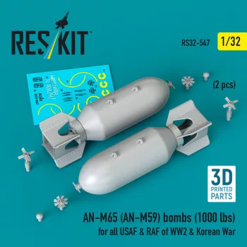   Reskit - AN-M65 (AN-M59) bombs (1000 lbs) for all USAF & RAF of WW2 & Korean War (2 pcs) (3D Printed)