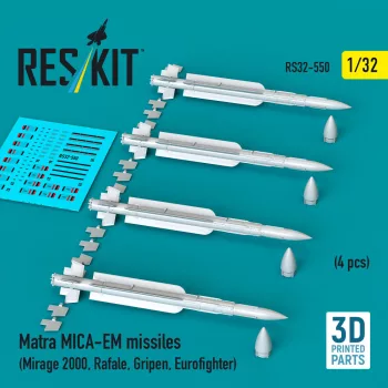   Reskit - Matra MICA-EM missiles (4 pcs) (Mirage 2000 Rafale Gripen Eurofighter) (3D Printed)