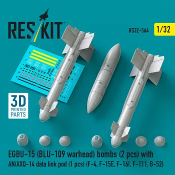   Reskit - EGBU-15 (BLU-109 warhead) bombs (2 pcs) with AN/AXQ-14 data link pod (1 pcs) (F-4 F-15E F-16I F-111 B-52) (3D Printed)