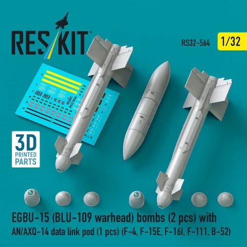 Reskit - EGBU-15 (BLU-109 warhead) bombs (2 pcs) with AN/AXQ-14 data link pod (1 pcs) (F-4 F-15E F-16I F-111 B-52) (3D Printed)