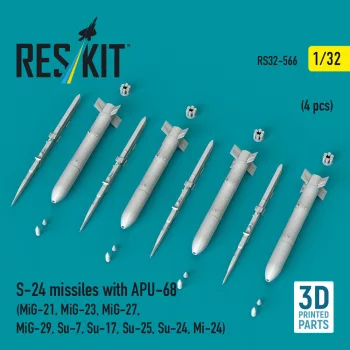   Reskit - S-24 missiles with APU-68 (4 pcs) (MiG-21, MiG-23, MiG-27, MiG-29, Su-7, Su-17, Su-25, Su-24, Mi-24) (3D Printed)