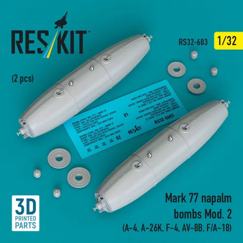 Reskit - Mark 77 napalm bombs Mod.2 (2pcs) (A-4, A-26K, F-4, AV-8B, F/A-18) (3D Printed)