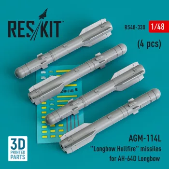   Reskit - AGM-114L Longbow Hellfire missiles (4 pcs)(AH-64D Longbow) (3D Printed)