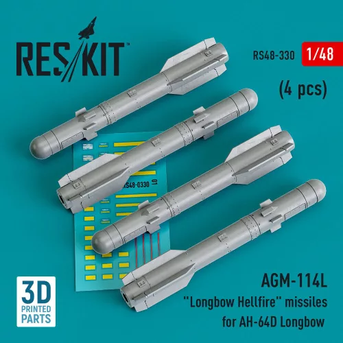 Reskit - AGM-114L Longbow Hellfire missiles (4 pcs)(AH-64D Longbow) (3D Printed)