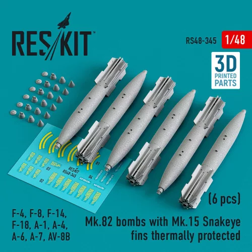Reskit - Mk.82 bombs with Mk.15 Snakeye fins thermally protected (6 pcs) (F-4 F-8 F-14 F-18 A-1 A-4 A-6 A-7 AV-8B) (3D Printed)