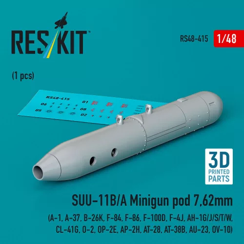 Reskit - SUU-11B/A Minigun pod 7,62mm (1 pcs) (A-1, A-37, B-26K, F-84, F-86, F-100D, F-4J, AH-1G/J/S/T/W, CL-41G, O-2, OP-2E, AP-2H, AT-28, AT-38B, AU-23, OV-10) (3D Printed)