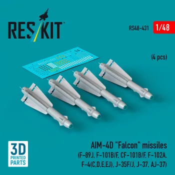   Reskit - AIM-4D Falcon missiles (4 pcs) (F-89J, F-101B/F, CF-101B/F, F-102A, F-4(C,D,E,EJ), J-35F/J, J-37, AJ-37) (3D Printed)