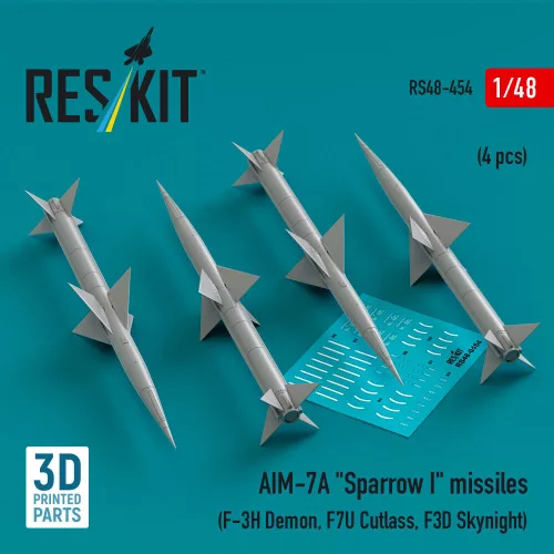 Reskit - AIM-7A Sparrow I missiles (4 pcs) (F-3H Demon, F7U Cutlass, F3D Skynight) (3D Printed)