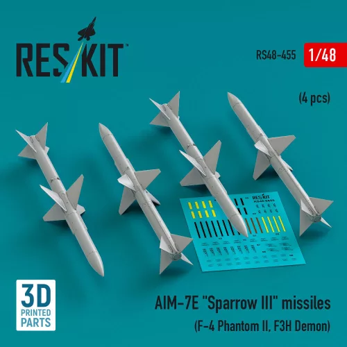 Reskit - AIM-7E Sparrow III missiles (4 pcs) (F-4 Phantom II, F3H Demon) (3D Printed)