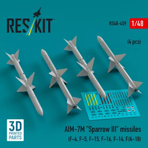 Reskit - AIM-7M Sparrow III missiles (4 pcs) (F-4, F-5, F-15, F-16, F-14, F/A-18) (3D Printed)