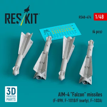   Reskit - AIM-4 Falcon missiles (4 pcs) (F-89H, F-101B/F (early), F-102A) (3D Printed)