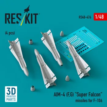   Reskit - AIM-4 (F G) Super Falcon missiles for F-106 (4 pcs) (3D Printed)