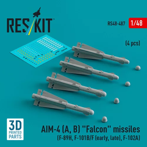 Reskit - AIM-4 (A, B) Falcon missiles (4 pcs) (F-89H, F-101B/F (early, late), F-102A) (3D Printed)