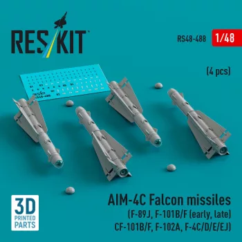   Reskit - AIM-4C Falcon missiles (F-89J, F-101B/F (early, late), CF-101B/F, F-102A, F-4C/D/E/EJ) (4 pcs) (3D Printed)