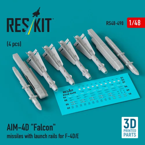 Reskit - AIM-4D Falcon missiles with launch rails for F-4D/E (4 pcs) (3D Printed)
