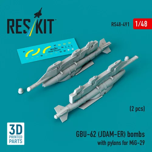 Reskit - GBU-62 (JDAM-ER) bombs with pylons for MiG-29 Fulcrum (2 pcs) (3D Printed)