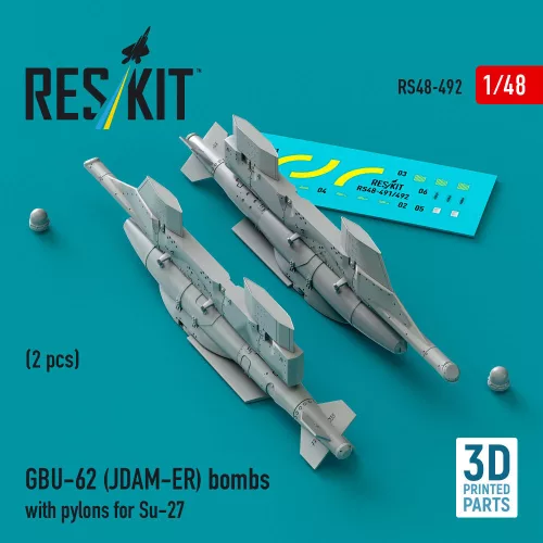 Reskit - GBU-62 (JDAM-ER) bombs with pylons for Su-27 Flanker (2 pcs) (3D Printed)