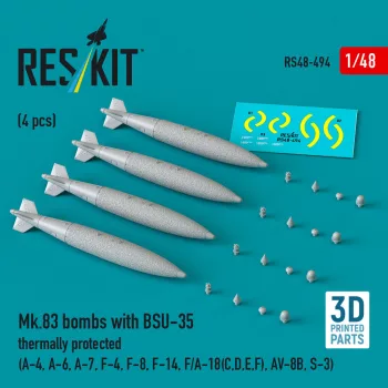   Reskit - Mk.83 bombs with BSU-35 thermally protected (4 pcs) (A-4 A-6 A-7 F-4 F-8 F-14 F/A-18(C,D,E,F) AV-8B S-3) (3D printed)