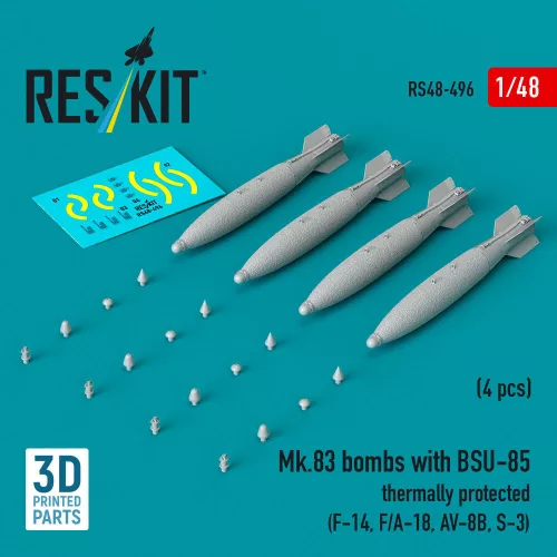 Reskit - Mk.83 bombs with BSU-85 thermally protected (4 pcs) (F-14, F/A-18, AV-8B, S-3) (3D printed)